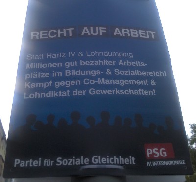 Wahlplakat PSG Berlin - Recht auf Arbeit