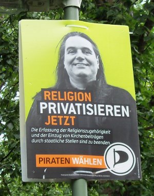 Religionen Privatisieren - Wahlplakat der Piraten